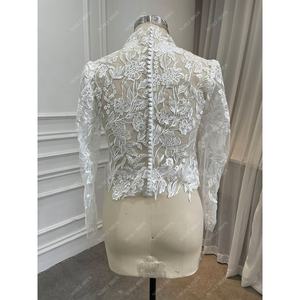 Vente en gros de boléro de <span class=keywords><strong>mariage</strong></span> à encolure haute et à manches longues avec appliques sexy et paillettes haut en <span class=keywords><strong>dentelle</strong></span> élégant - Product Image 3