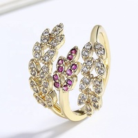 Oreille De Blé Purrple 18K Plaqué Or Anneaux Arbre Feuille Feuilles Oreilles Bijoux De Mode Zircon Anneau Pour Les Femmes