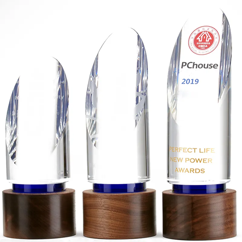 Nobile cristallo sfaccettato con Base in legno massello coopera realizzazione trofeo premio Logo personalizzato regalo aziendale artigianato a mano