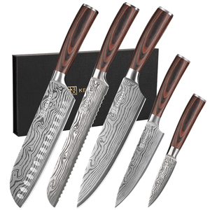 5 cái Nhà Bếp thiết lập <span class=keywords><strong>Laser</strong></span> Damascus mô hình 8 "đầu bếp 8" bánh mì 7 "santoku 5" tiện ích 3.5 "gọt dao 5cr15 thép pakka gỗ xử lý - Product Image 1