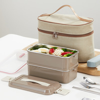 304 Edelstahl Lunchbox Doppelschichtige Auslaufsichere Bento-Box Tragbarer Lebensmittelbehälter mit Griff für Büro und Schule