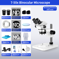 Microscope stéréoscopique binoculaire SZM7050 7X-50X avec support de bureau et éclairage annulaire 10W pour la réparation de cartes de circuits et la micro-soudure