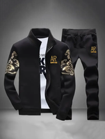 Ensemble de survêtement 2 pièces pour homme, veste zippée à col montant et pantalon de jogging à cordon de serrage, imprimé lettres, tenue de sport décontractée 100% coton