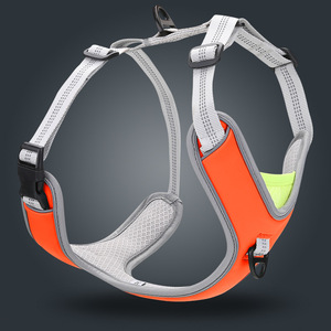 Harnais rembourré réglable et respirant pour grands chiens, sangle de poitrine réfléchissante, orange et gris - Product Image 1