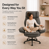 Chaise de bureau ergonomique pivotante à dossier croisé avec accoudoirs rabattables en polaire Teddy et repose-pieds – Vente chaude