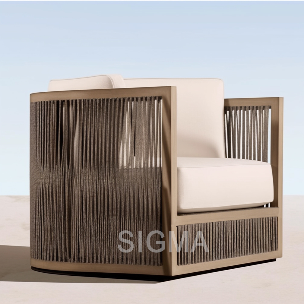 Modern All Weather Luxury Outdoor Patio Hotel Single Sofa  Wood Teak Solid Wooden Armchair Garden single Sofa