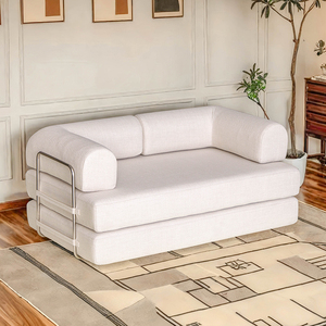 Sofá Cama Modular Clásico de 2 Plazas, Diseño Cuadrado Inflable, Estructura Metálica Resistente, Tapicería de Pana de PU, Multifuncional - Product Image 1