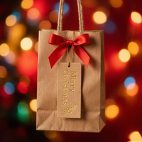 Sac en papier kraft personnalisé écologique pour Noël avec nœud en ruban, sac cadeau brun en gros, emballage de Noël, sac de shopping
