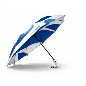 Parapluie promotionnel léger bleu et blanc de qualité supérieure, pliage manuel, protection contre la pluie, résistant au vent, auvent en tissu pongé, logo personnalisé, cadeau - Product Image 1