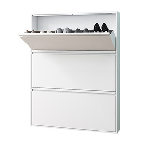 Armoire à chaussures murale en métal au design moderne, 3 tiroirs à rabat, sans assemblage requis, étagères à chaussures en MDF pour hôtels et appartements - Product Image 1