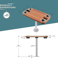 Table carrée pour bateau et yacht 18"x34" avec piétement amovible, porte-gobelets et supports pour téléphone, mobilier en plastique pour bateaux, pontons, VR et caravanes