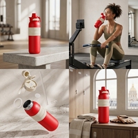Bouteille d'eau sport en titane pur à double paroi de 600 ml, 12h chaud/froid, antibactérienne, avec paille, couleur beige abricot, logo personnalisé, vente en gros