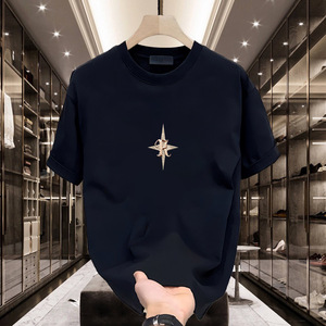 T-shirt pour <span class=keywords><strong>homme</strong></span> en coton 230 <span class=keywords><strong>g</strong></span> avec motif boussole étoile tendance, t-shirt décontracté à manches courtes en coton noir, haut streetwear de haute qualité - Product Image 2