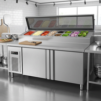 Table de préparation réfrigérée en acier inoxydable pour pizzas, avec plan de travail et congélateur intégré, idéale pour les cuisines de pizzerias