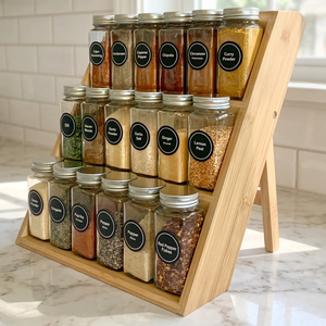 Étagère à épices et organisateur d'assaisonnements en bambou à 3 niveaux, multifonctionnelle, durable, pour comptoir - Product Image 1