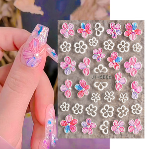 Pegatinas de Uñas 5D con Flores Rosadas en Relieve, Calcomanías Florales Autoadhesivas de Verano para Arte de Uñas DIY - Product Image 1