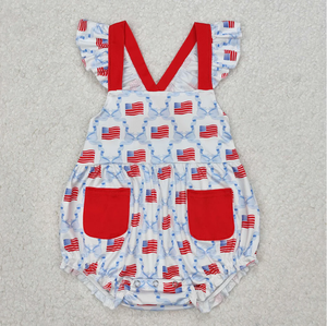 Robes et barboteuses à nœuds drapeau du 4 juillet pour bébés filles - Product Image 6