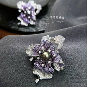 Broche de Moda para Mujer, Flor de Pecho Haoshi, Joyería de Mar, Iris Púrpura Fantasía Brillante de 9-10 mm, Tahití, Venta al por Mayor - Product Image 1