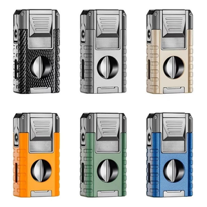 Encendedor de cigarros de antorcha de Metal multifuncional, triple llama de chorro a prueba de viento, cortador de cigarros de corte en V incorporado, soporte para cigarros de diseño clásico - Product Image 5