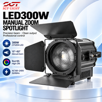 Projecteur Fresnel COB RGBW 300W CRI95 R9 90 15-60 Degrés Zoom Manuel DMX512 Gradation Linéaire Sans Scintillement Lumière LED pour Diffusion
