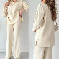 Ensemble de vêtements pour femmes en cachemire 100% : chemisier ample à col en V et pantalon décontracté