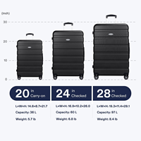 Ensemble de valises MGB Custom Brand à coque rigide, 4 roues pivotantes à 360 degrés, avec poignée souple et serrure à combinaison, tailles 20/24/28 pouces