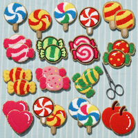Parches de chenilla al por mayor con diseños de caramelos, piruletas y lemas, insignias termoadhesivas bordadas con motivos de dulces para ropa y accesorios de vestimenta