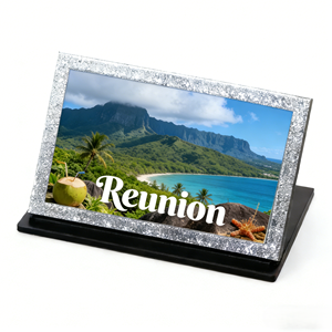 Autocollant de réfrigérateur personnalisé avec photo, souvenir du volcan de l'île de la Réunion, aimant de réfrigérateur 3D en feuille d'argent - Product Image 1