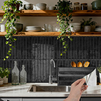 Autocollant de carrelage 3D noir mat Kit Kat 4,72x9,68 pouces, résistant à l'huile, à coller, résistant à la chaleur, en PET+PU, pour crédence de cuisine domestique