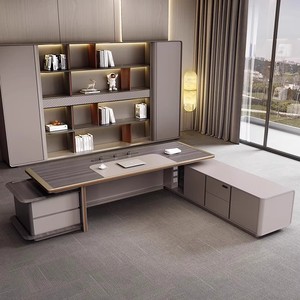 Juego de escritorio ejecutivo de lujo moderno, mesa de madera CEO con silla de oficina gris nogal, muebles de oficina modulares de nuevo diseño - Product Image 2