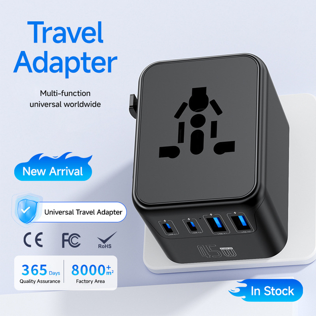 RingTeam 45W GaN Universal Travel Adapter All in One Worldwide International Power Adapter with 2 USB Ports for US EU UK AU Asia