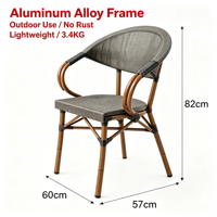 Ensemble de table et chaises de bistrot modernes en aluminium français empilables pour patio extérieur, jardin, café, restaurant