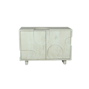 Gabinete de dos puertas hecho a mano de madera de mango macizo, diseño tallado intrincado, elegante acabado de angustia blanca, sala de estar, escuela, Hospital - Product Image 2