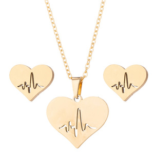 Parure de bijoux tendance en acier inoxydable : collier pendentif cœur, boucles d'oreilles électrocardiogramme, cadeau pour médecins et infirmières - Product Image 4