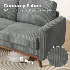 Sofá cama moderno y cómodo de dos asientos de cuero de pana PU de madera maciza con cojín de resorte de asiento profundo para dormitorio o sala de estar - Product Image 5