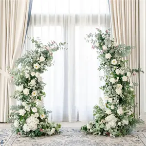 Arco de flores artificiales para boda, Rosa Blanca con Hortensia, decoración de arco de Metal para fondo de boda, aro de flores, KCFA-013