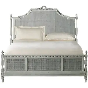 classic french furniture Bedroom antique wood oak carved royal king-size bed cane furniture