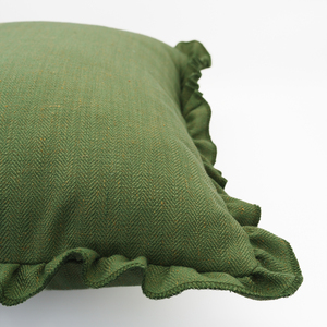 20*20 Inch Olive Green Ruffle Edge Pillowcase Linen Blend Decorative <strong>Throw</strong> Covers for Couch Bed - Product Image 4