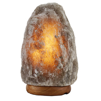 Lampe en sel de l'Himalaya gris naturel 3-5 kg avec base en bois, purificateur d'air et lumière d'ambiance