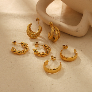 Pendientes de Aro con Alambre Trenzado, Chapados en Oro de 18K, Acero Inoxidable, Forma Geométrica de C, Unisex, para Uso Diario - Product Image 1
