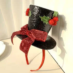 Cappello nero Mini cappello hairhoopTop per il carnevale di Halloween festa natalizia Costume fascia per capelli per le donne con fiocco a nastro di cipolla