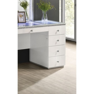 OE.HOME Midcentury 1pc Dressing Vanity with Tempered Glass Top Ball Bearing Glides LED Mirror 5+ <b>Drawers</b> Solid Wood Construction - Product Image 6