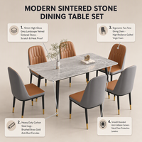Ensemble de table à manger en marbre de luxe moderne avec chaises rembourrées pour la maison, la cuisine, le restaurant, le bar, avec un design élégant en bois massif