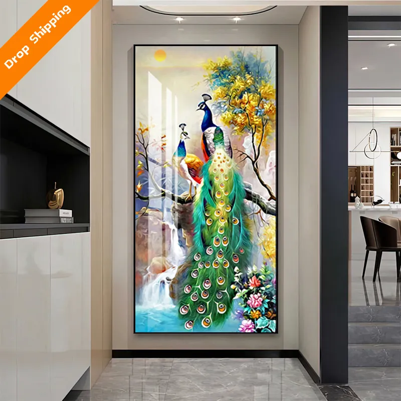 Custom New Hot Sale 3d Wall Art Decorative Paintings Golden Aluminum Frame Crystal Porcelain Painting