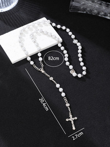 Rosario Católico de la Virgen María con Crucifijo, Bola de <span class=keywords><strong>Discoteca</strong></span> Blanca, Cuentas de Arcilla Polimérica y Pedrería para Oración y Bendición - Product Image 6