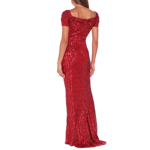 OEM New Fashion Embellished Ruby <strong>Red</strong> <strong>Sequins</strong> Sequined Sexy Evening Ladies Gown Dress for Wedding Party - Product Image 2