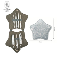 Coffret de manucure et coupe-ongles Longhui 7-en-1 en cuir PU en forme d'étoile, 7 outils à ongles avec ciseaux de beauté – Cadeau de Noël