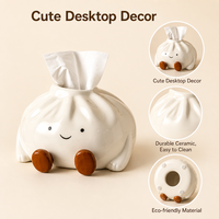 Boîte à mouchoirs en céramique style Ins, design 'Creamy Bun', porte-serviettes artistique apaisant pour bureau, chambre et café au design moderne et minimaliste