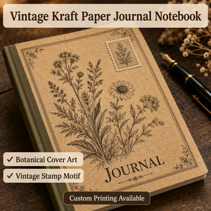 Quaderno Vintage A5 con Copertina in Carta Kraft e Illustrazioni Botaniche, Stampa Logo Personalizzata, Regalo per Ufficio e Studio - Product Image 2