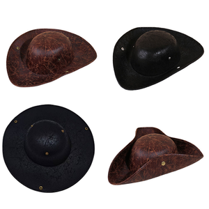 Sombrero Pirata Redondo de Cuero con Tachuelas, Ala Ancha, Negro, Plegable, Transpirable, Protección Solar, Accesorio de Disfraz - Product Image 4